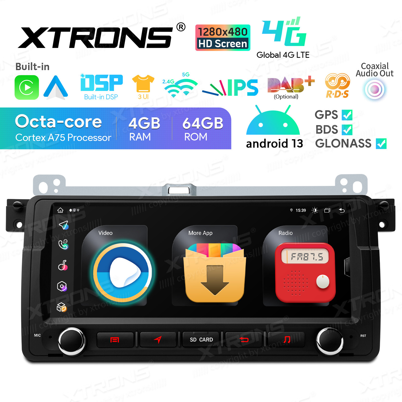For BMW E46 1998-2005 CarPlay Android 13 8.8″ Car Stereo GPS Nav 4G LTE WIFI DSP