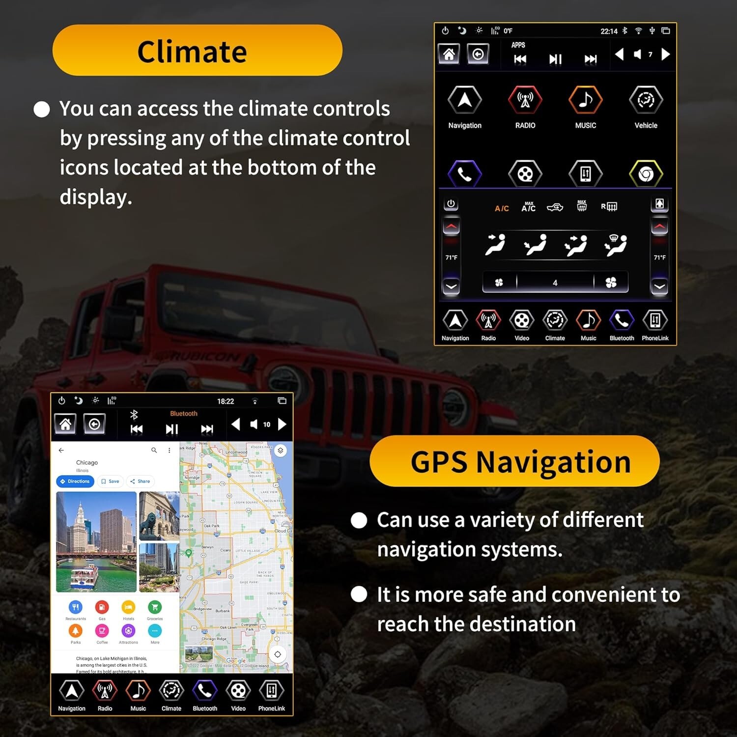Gen5 Android Car Radio Stereo GPS For 2018-2022 Jeep Wrangler JL Gladiator 4+64G