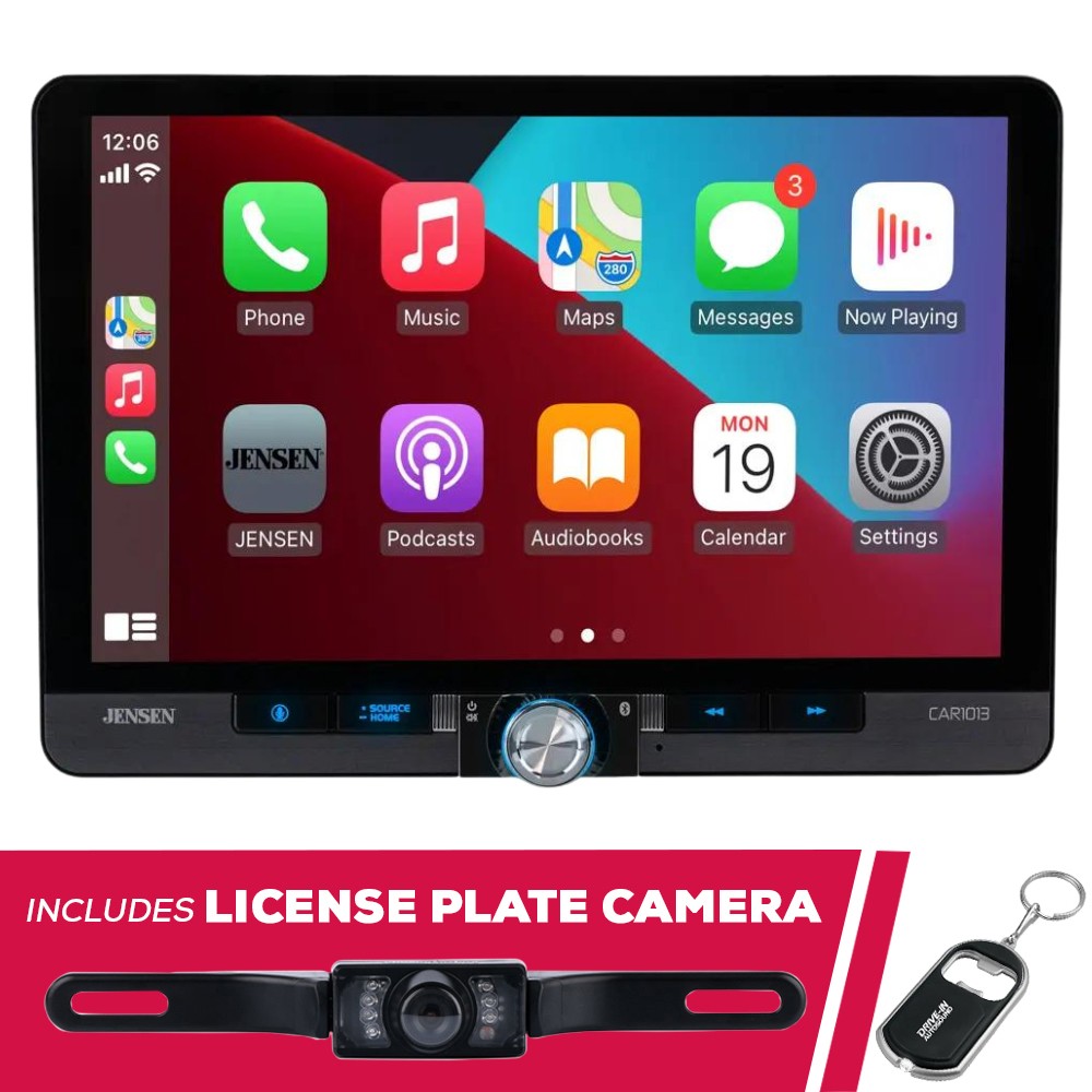 Jensen CAR1013 10.1″ 1-DIN/2-DIN Multimedia with License Plate Camera