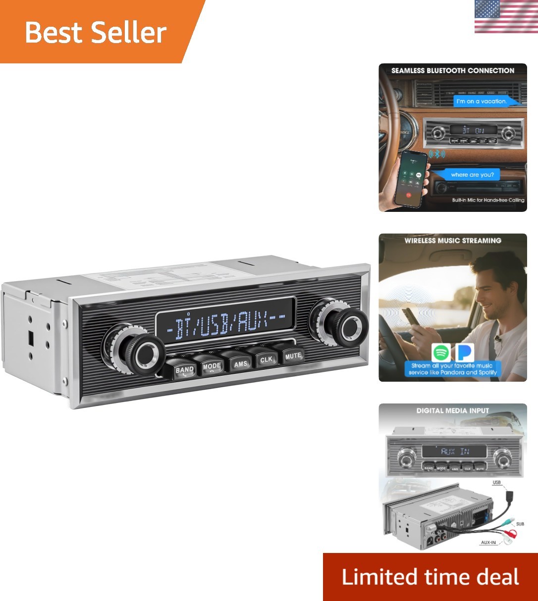 Single Din Classic Car Stereo: Vintage Retro Style Radio for Truck – Bluetoot…