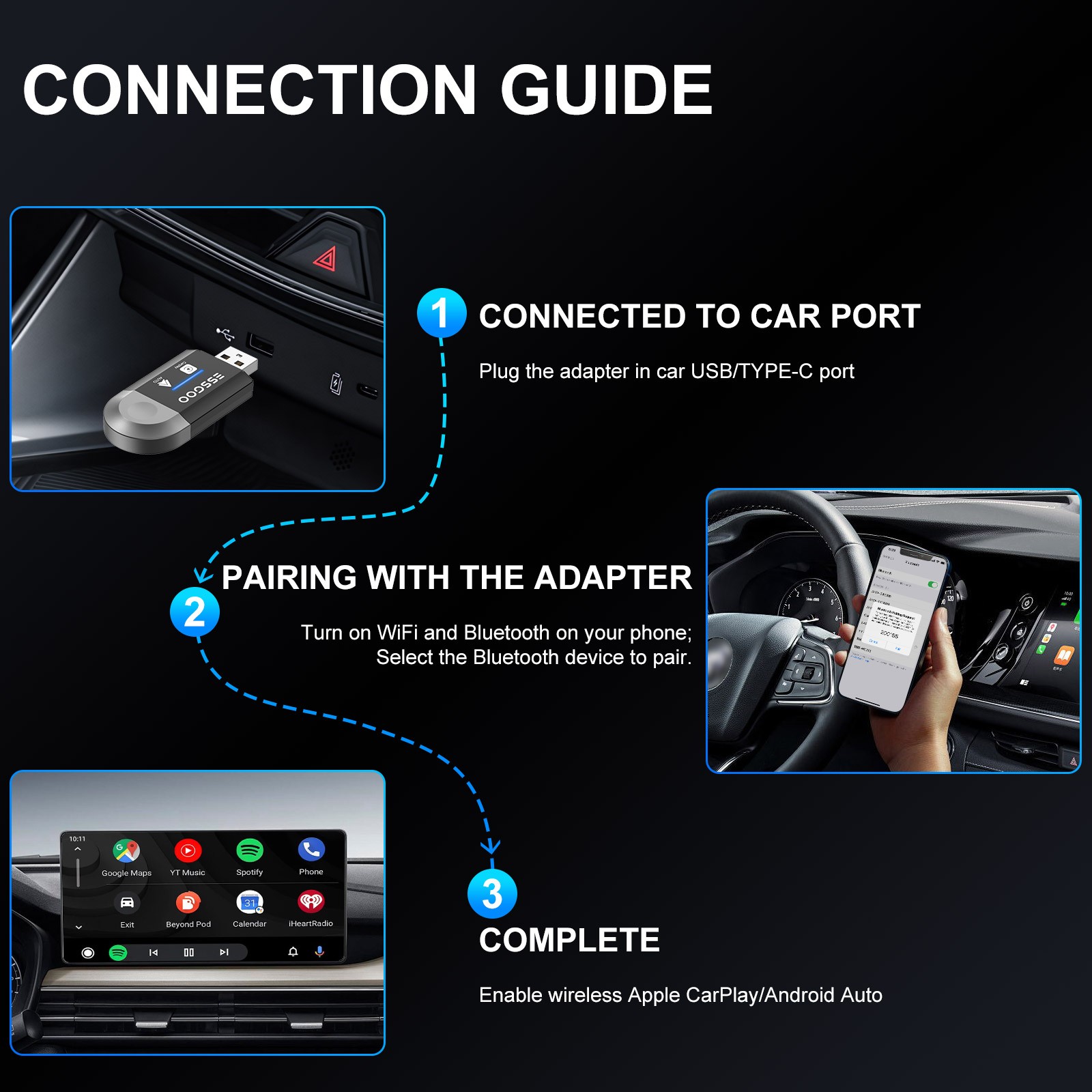 USB Wireless CarPlay Adapter For iPhone Apple Wireless Carplay Dongle Plug &Play