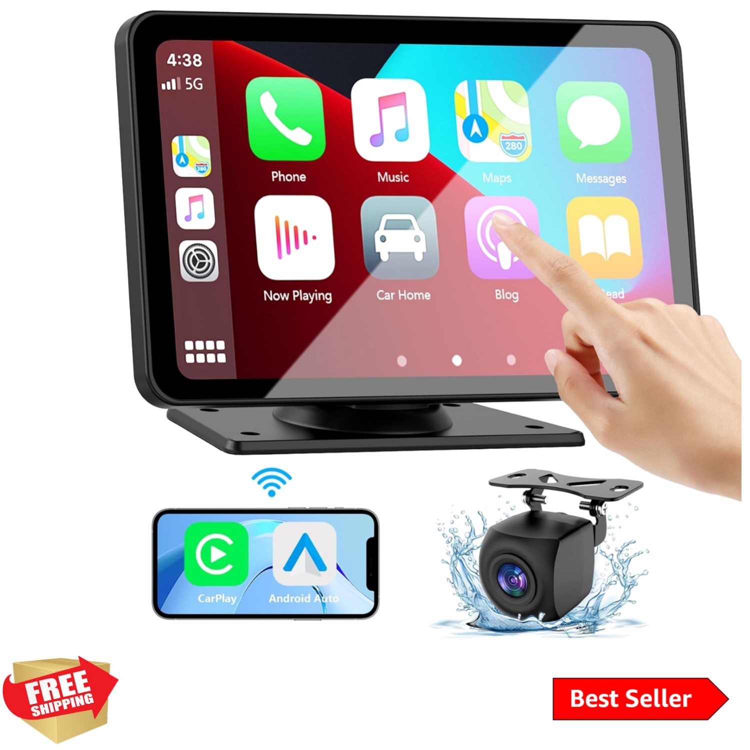 Wi-Fi-Enabled 7″ Carplay Screen with Backup Camera and Real-time GPS Navigation