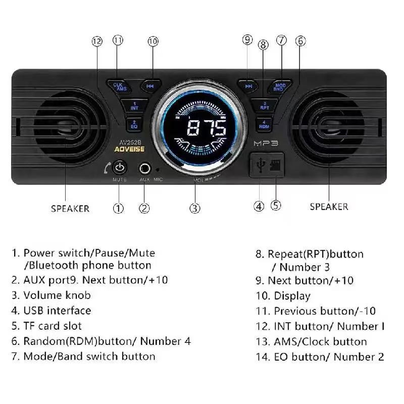 Car Multimedia Bluetooth Radio MP3 Audio Player Loudspeaker BT Host Speaker Kit
