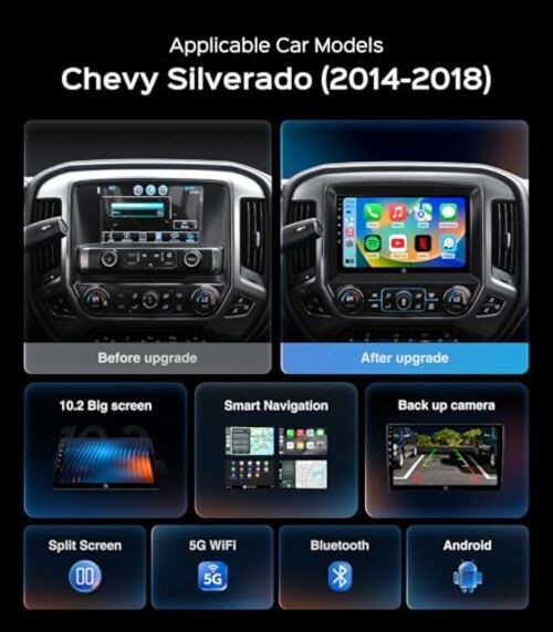 10″ 64G Car Stereo for GMC Sierra Chevy Silverado 2014 2015 2016 2017 2018 10.2