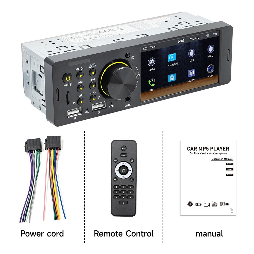1DIN 4″ Car MP5 Player Wireless CarPlay Android Auto Steering Wheel Control AUX