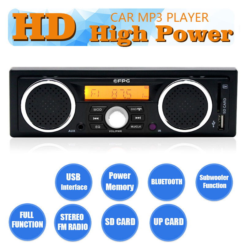 Single 1 Din Car Radio MP3 Audio Player Built-in 2 Speakers USB/SD/AUX Bluetooth