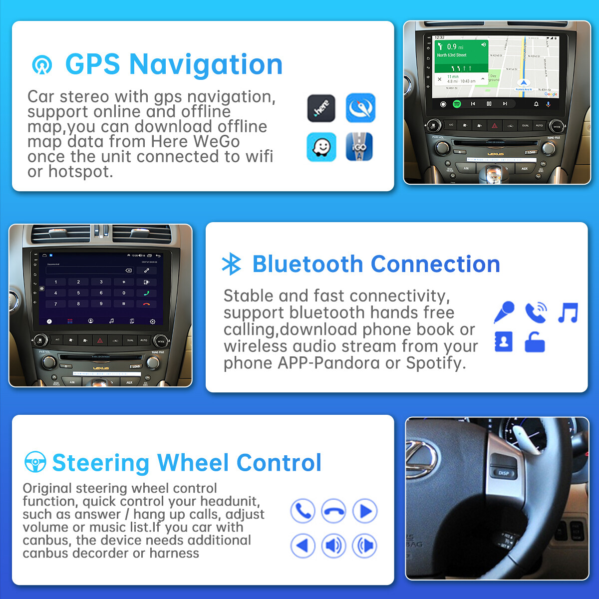 For Lexus IS250 IS350 2006-2012 Car Stereo Radio Android 12 Carplay GPS Player