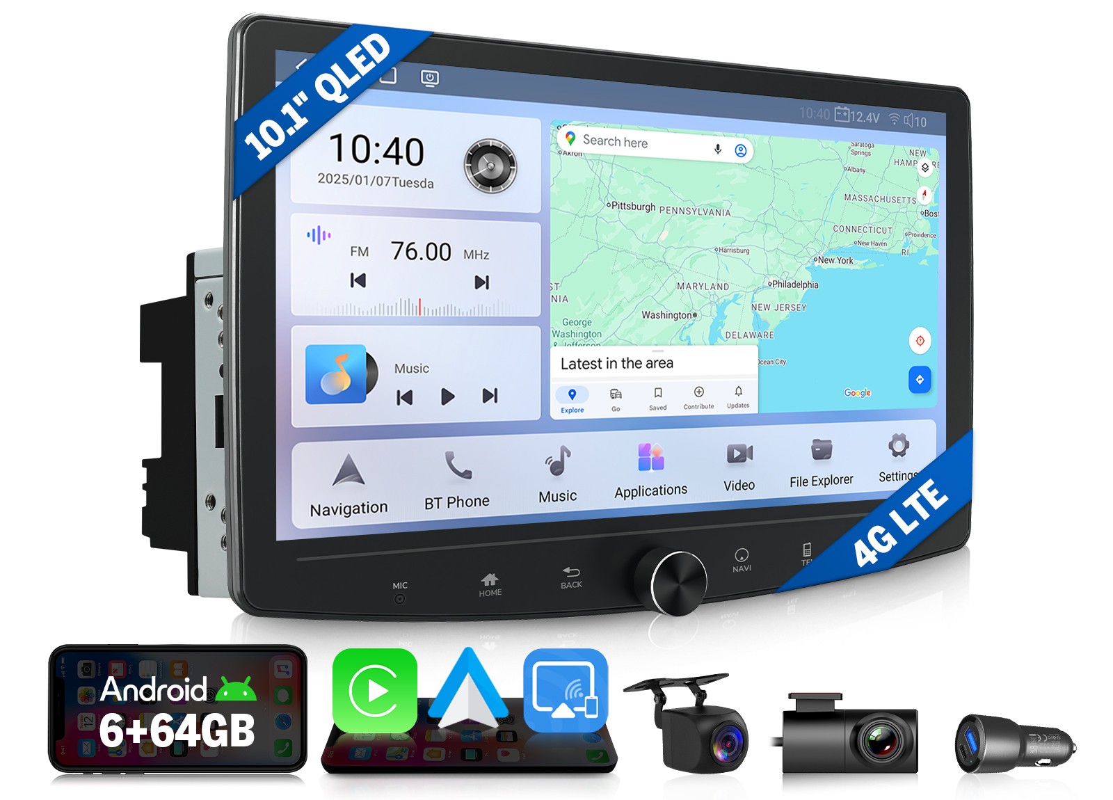 2 Din Android 13 8-Core 6+64G CarPlay 10.1″ QLED Car Stereo Radio GPS Navigation