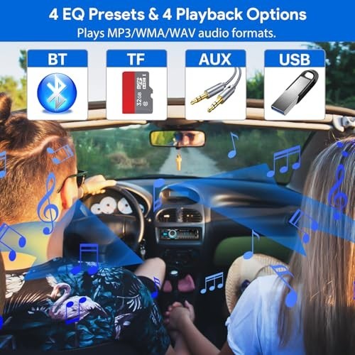 Bluetooth Car Stereo Single DIN, Hands-Free FM Radio, USB/AUX/SD/MP3 Player
