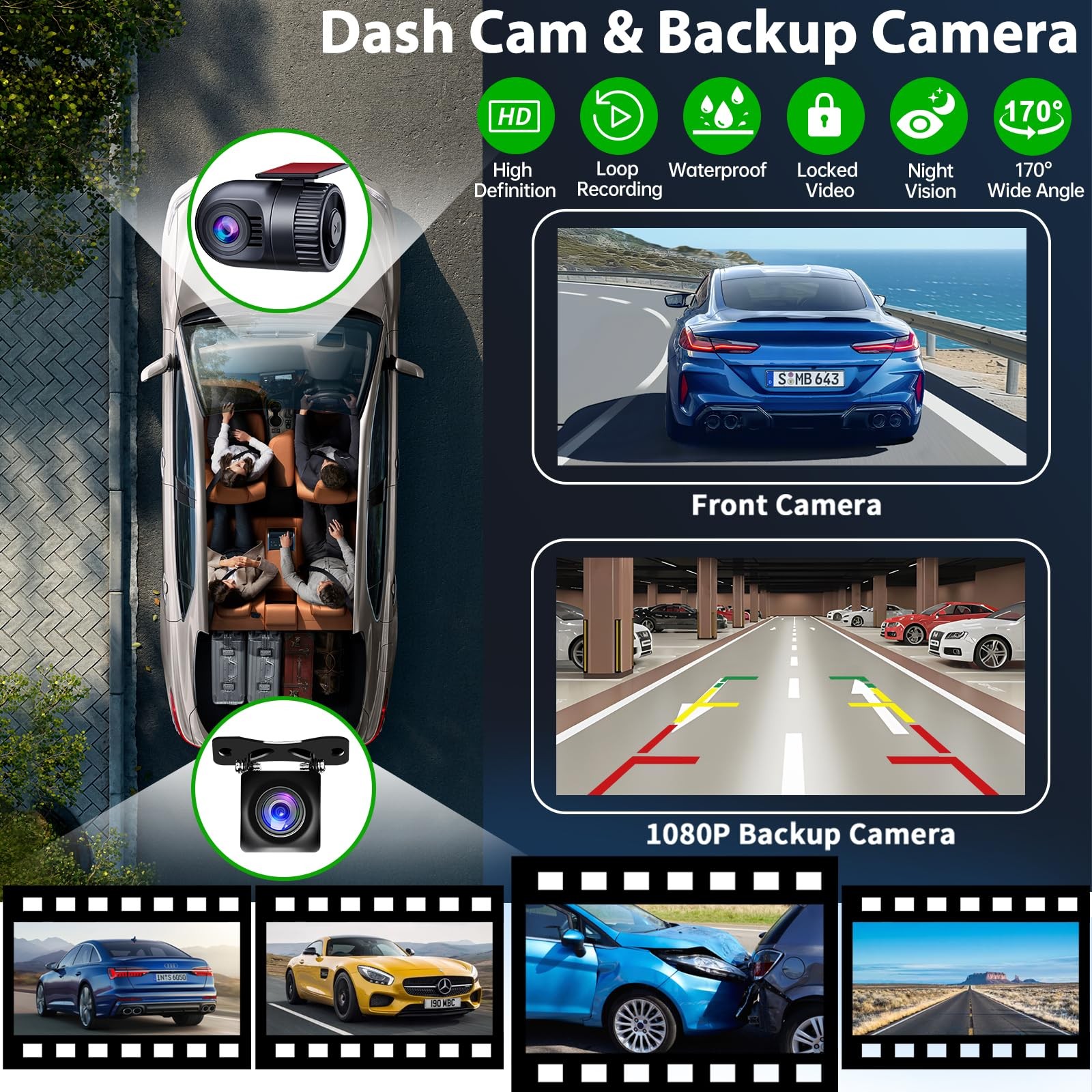 SJoyBring QLED Screen Upgrade 7″ Double Din Car Stereo with Dash Cam, Wireles…