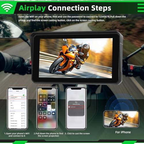 Motorcycle CarPlay Screen with Wireless Apple CarPlay Android Auto IP68 6 Inch