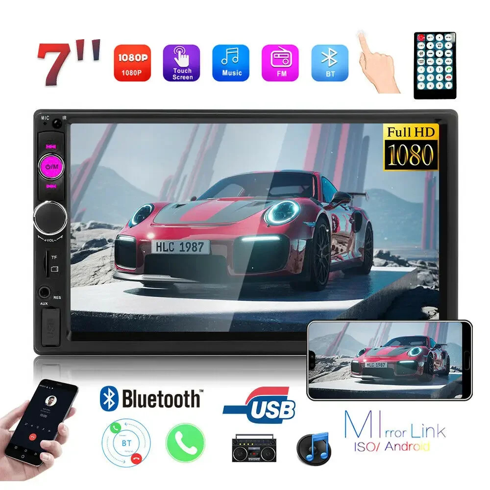 Car Stereo Double Din Car Radio 7 Inch HD Player MP5 Touch Screen+Backup Camera