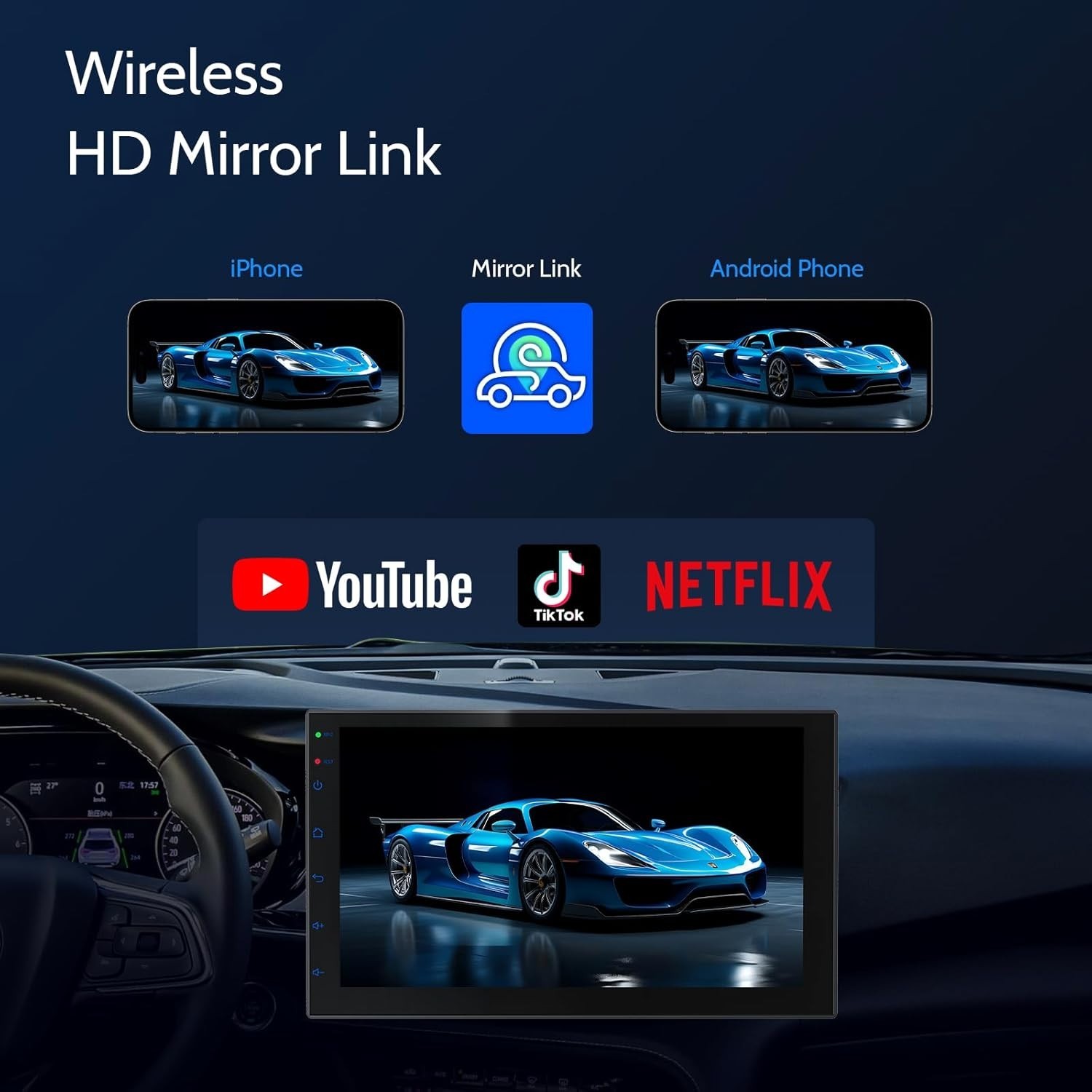 Haudio 7 inch Double Din Car Stereo Black Voice Control with Wireless Carplay