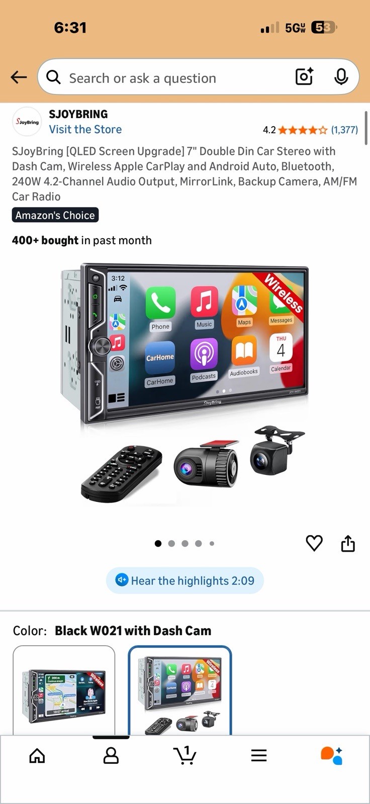 Double Din Car Stereo w/ Apple CarPlay and Android Auto 7 Inch Touchscreen New