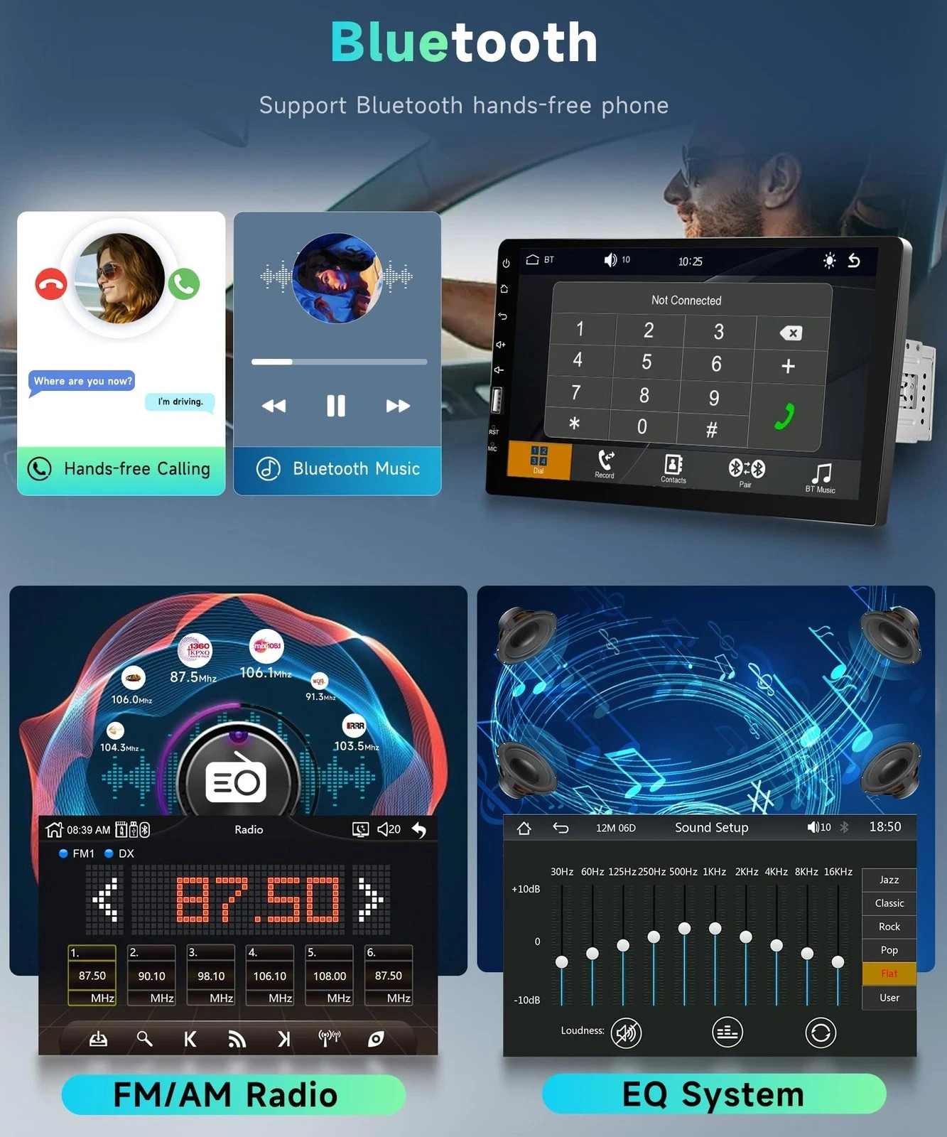 Radio Estereo De Pantalla Para Coche Carro GPS WiFi Tactil Single Din Bluetooth