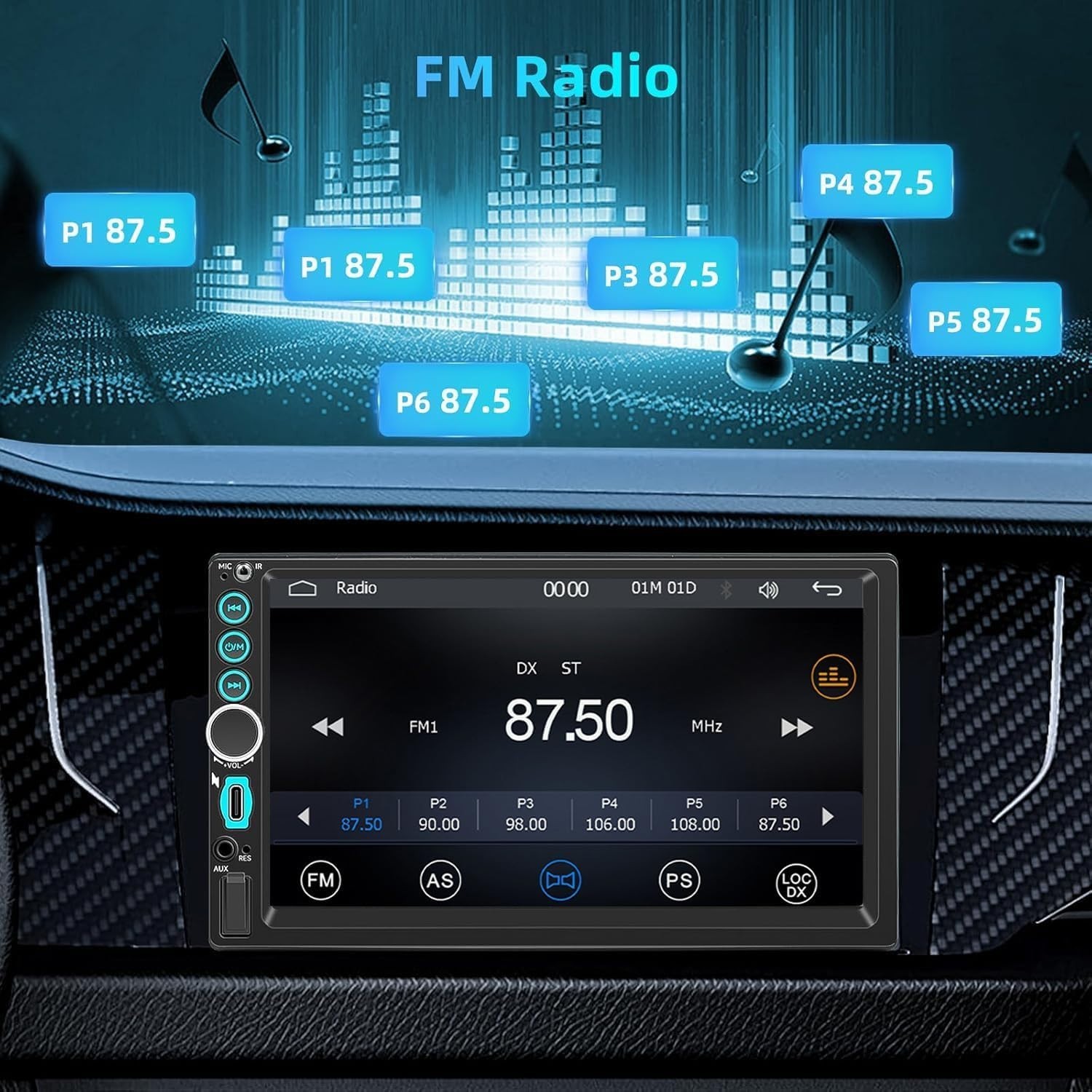 Bluetooth Double Din Car Stereo – 7-Inch Touchscreen with Mirror Link & FM Radio