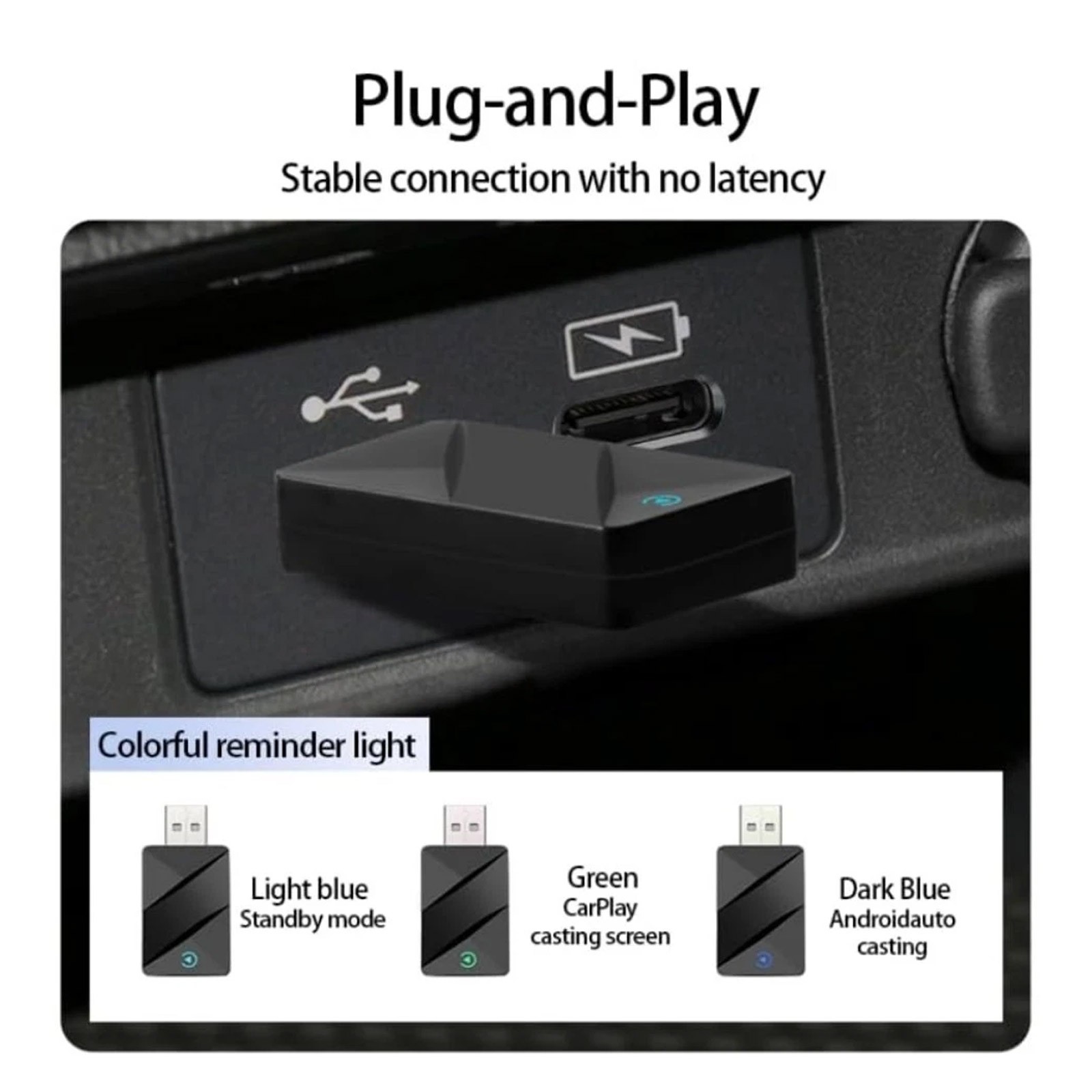2 in 1 Carplay Wireless Adapter for iPhone Android USB Car Dongle Plug ＆ Play