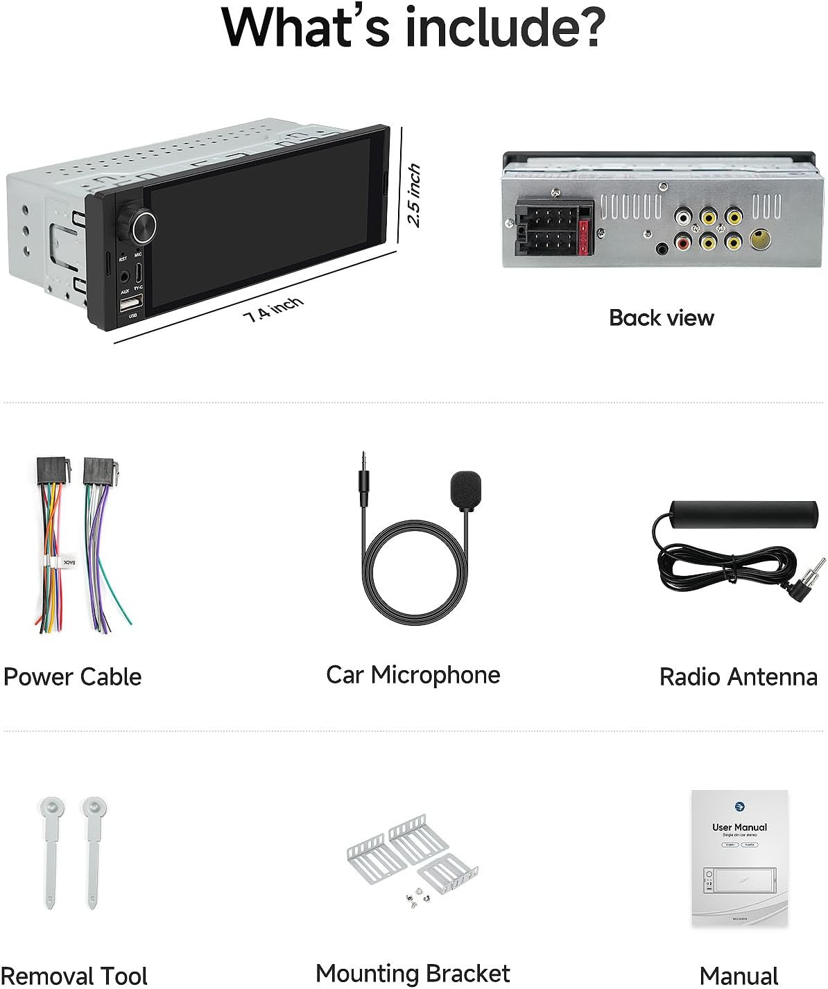 6.36″ Single DIN Car Radio Stereo, Linux System HD IPS Touchscreen with Wireless