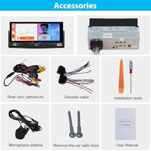 Single Din Car Stereo with CarPlay&Android Auto HD IPS Touchscreen 6.86 inch