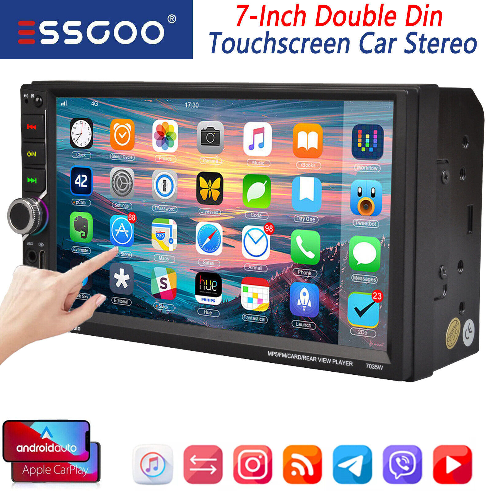 7″ Double 2 Din Car Stereo Radio Wireless CarPlay /Android auto Head Unit BT FM
