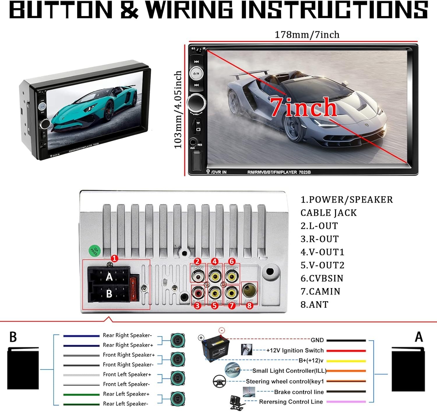 Double Din Car Stereo 7″ Touch Screen 2 Din Car Radio with Bluetooth FM, MP5 …