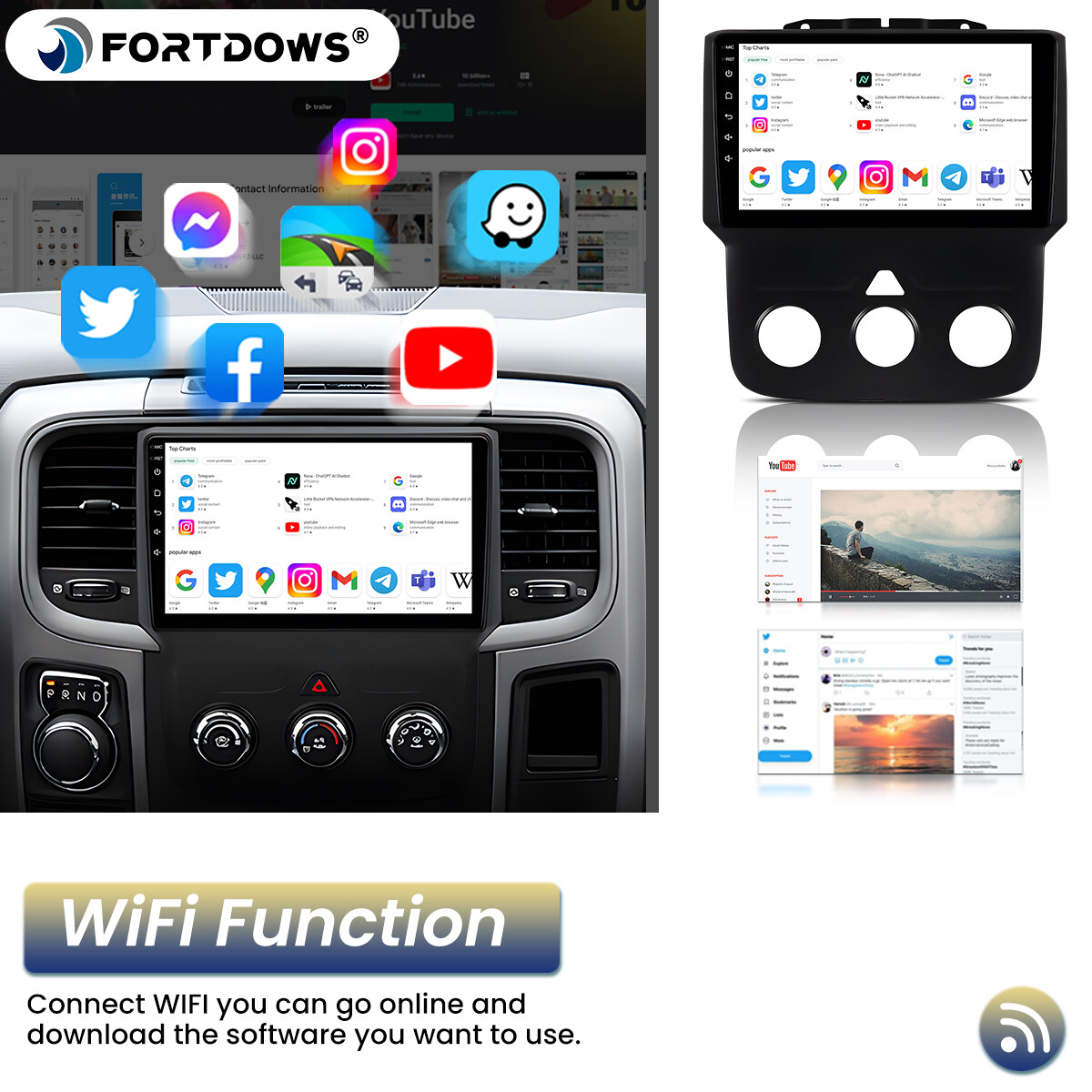 Wi-fi Radio Stereo for Dodge Ram 1500 2500 3500 2013-2018 Carplay Android GPS FM
