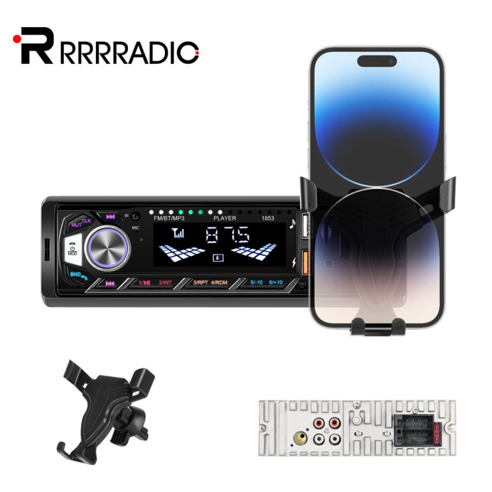 Car Radio Single 1DIN Stereo In-dash FM USB AUX-IN Bluetooth Audio +Phone Holder