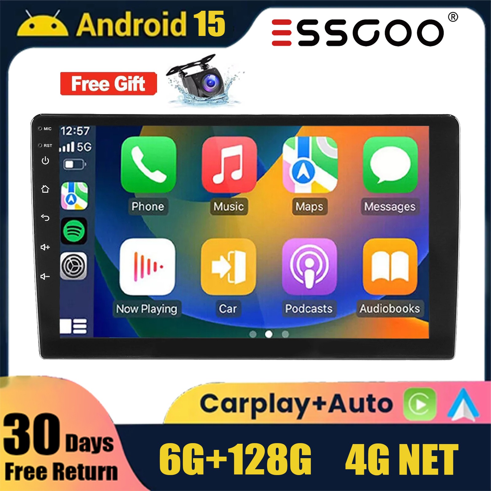 10″ QLED Carplay 8core GPS 6+128G Android15 Car Stereo Radio Head Unit BT+Camera