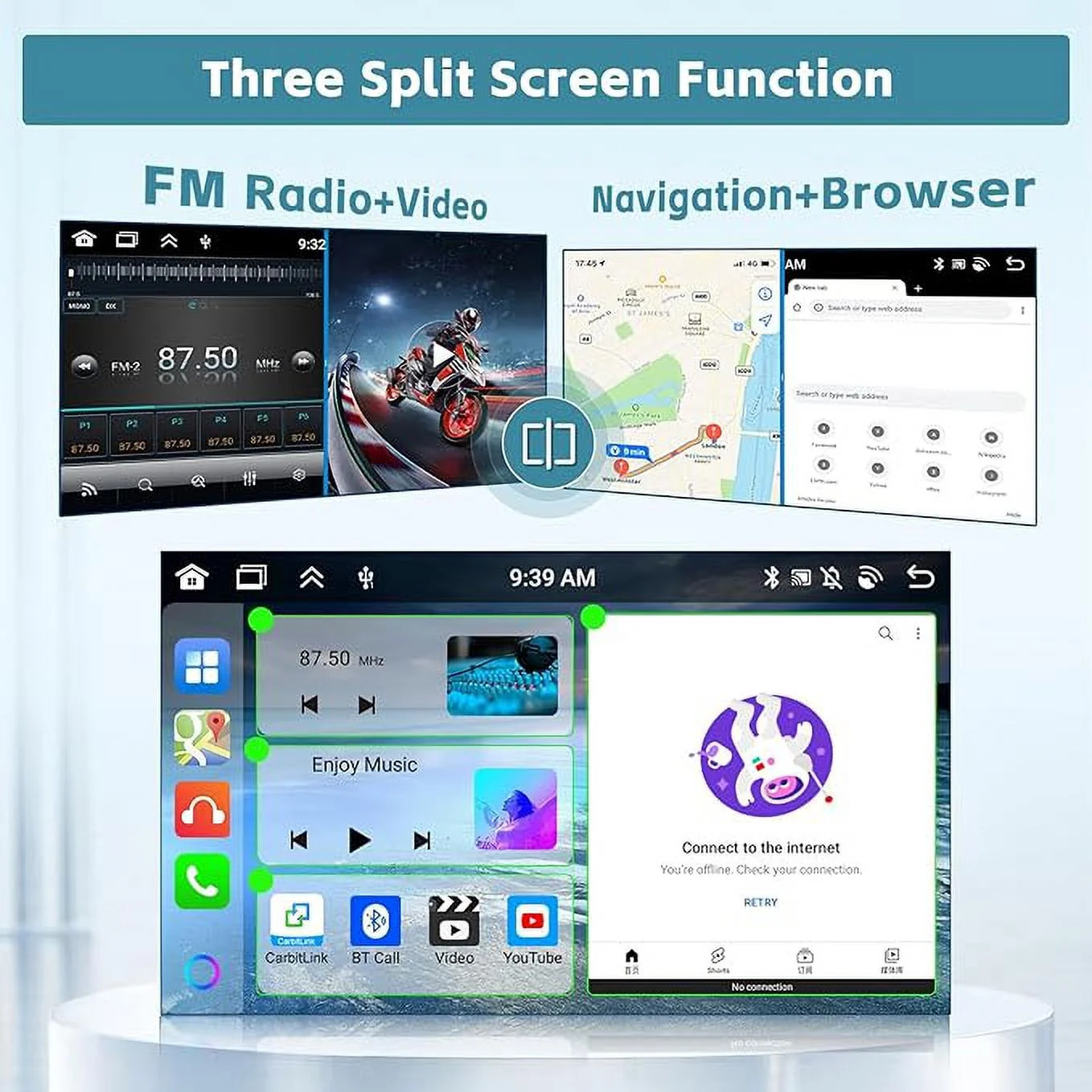Podofo 7-Inch Double Din Bluetooth Car Stereo With Wireless Apple Carplay