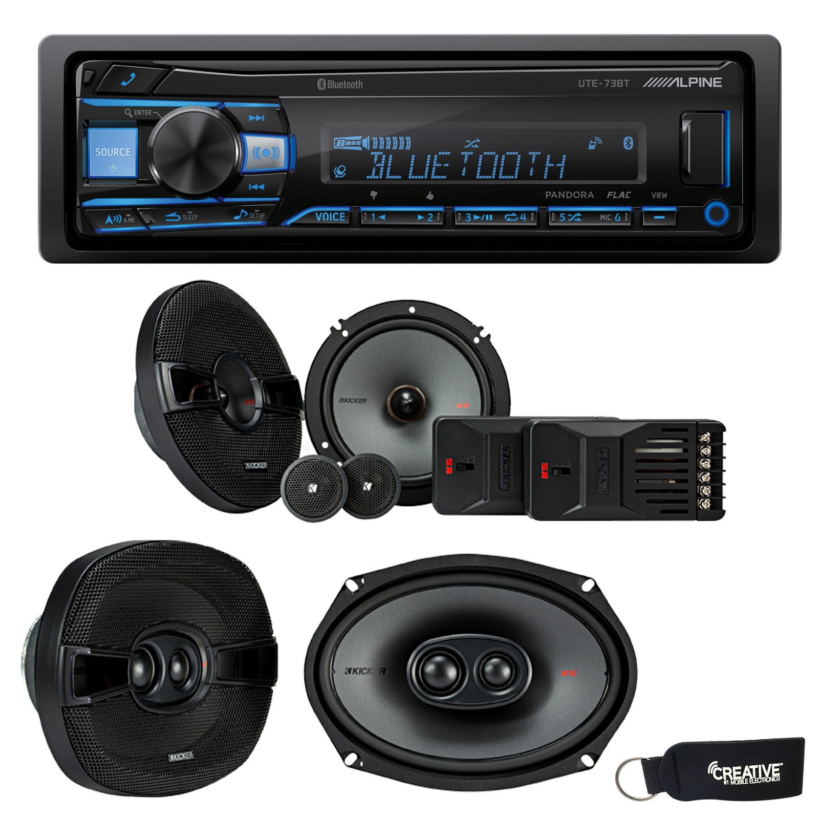 Alpine UTE-73BT Receiver No CD Kicker 44KSS6504 6.5″ 44KSC69304 6×9″ Speakers