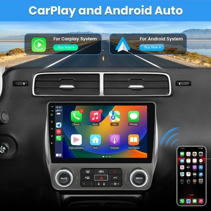 Android 13 Stereo Radio GPS + Backup Camera For Chevrolet Camaro 2008-15 Carplay