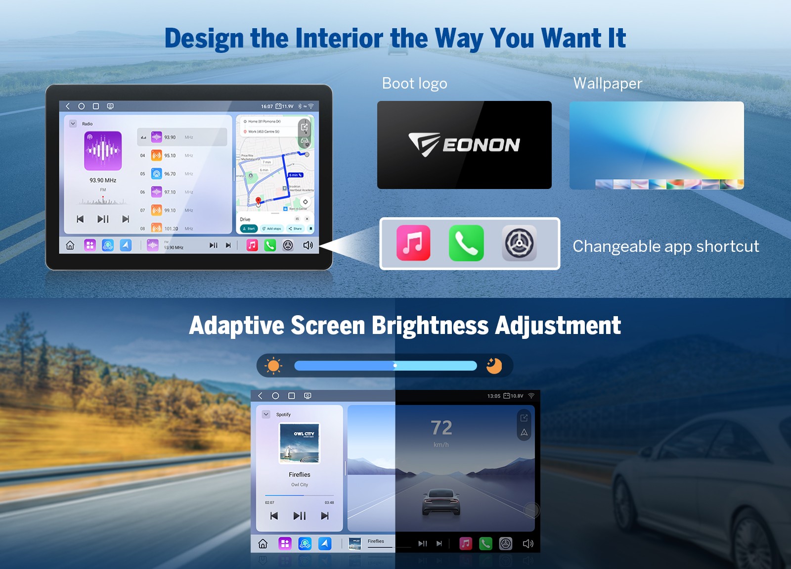 10.1 inch Android 13 Car Stereo 2 DIN GPS Navi WIFI Rotatable Screen Head Unit E