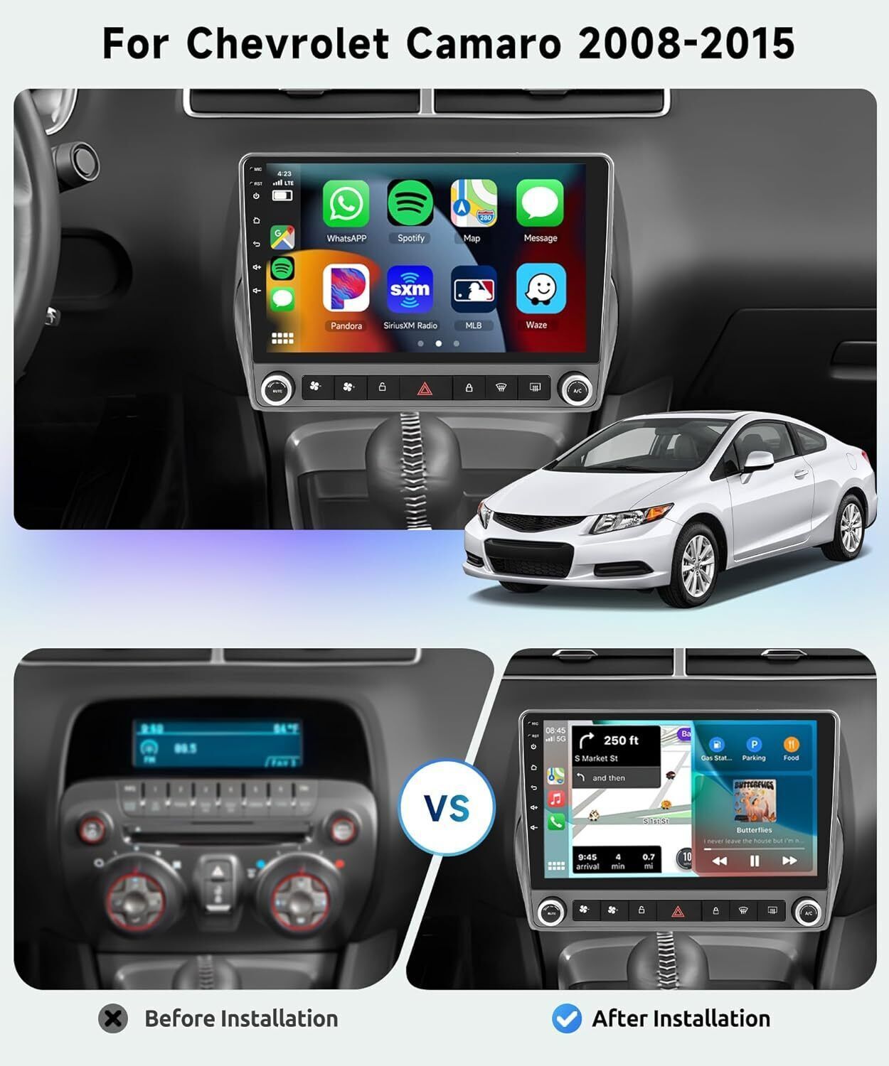 Carplay Android 13 Car Radio Stereo GPS DSP For Chevrolet Camaro 2010-2015
