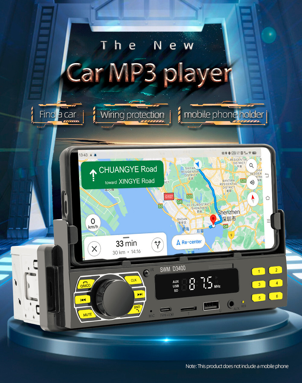 Car Radio Stereo Bluetooth AUX-In MP3 Player Stereo Digital Audio Positioner USB