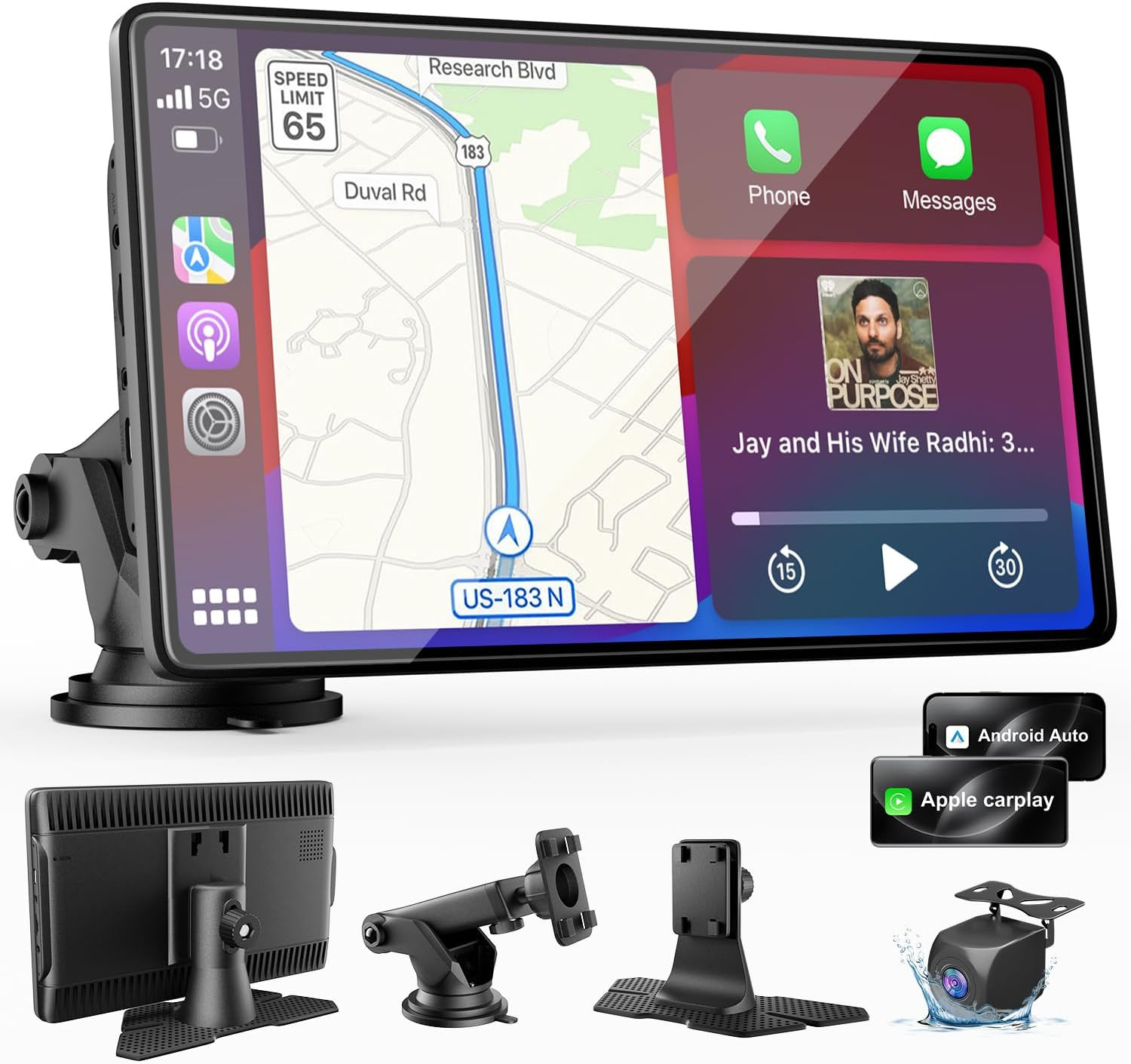 Carplay Screen for Car, 9″ Wireless Apple Carplay & Android Auto with 1080P Back