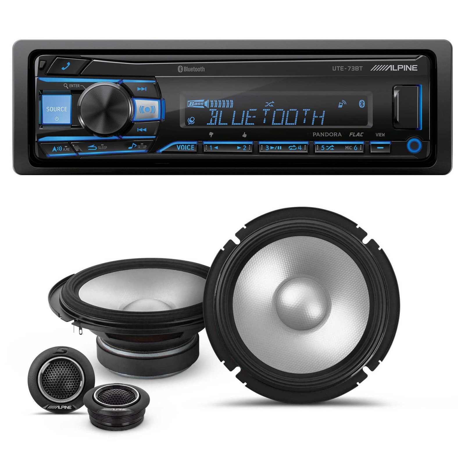 Alpine UTE-73BT Bluetooth Receiver with S2-S65C Type S 6.5″ Component Speakers