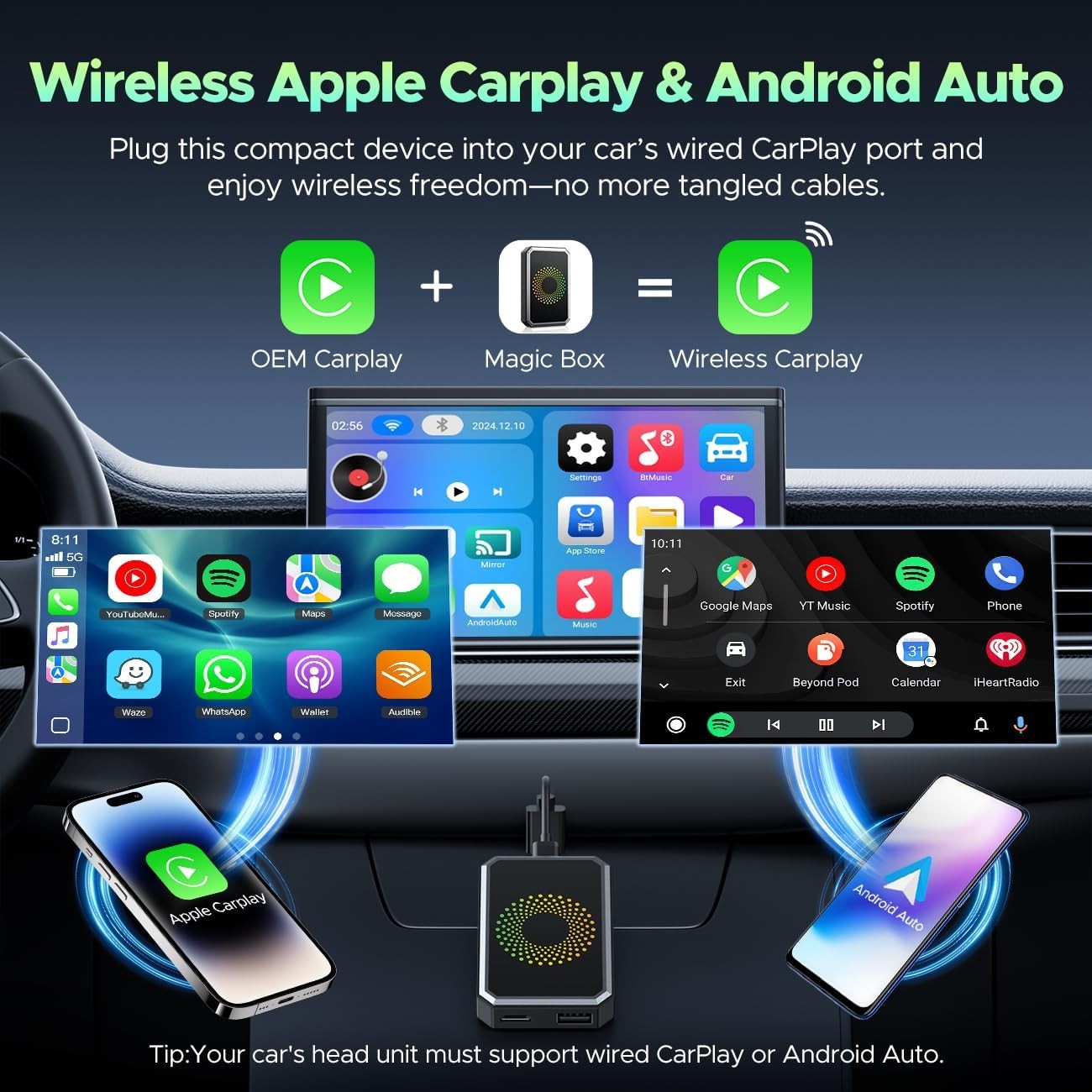 3 In1 Magic Video Box for Streaming Wireless CarPlay AI box Android Auto Adapter