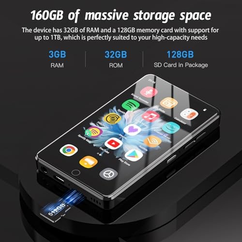 160GB Android 13 MP3 Player with Bluetooth and WiFi – 4.02″ IPS HD Touch Screen