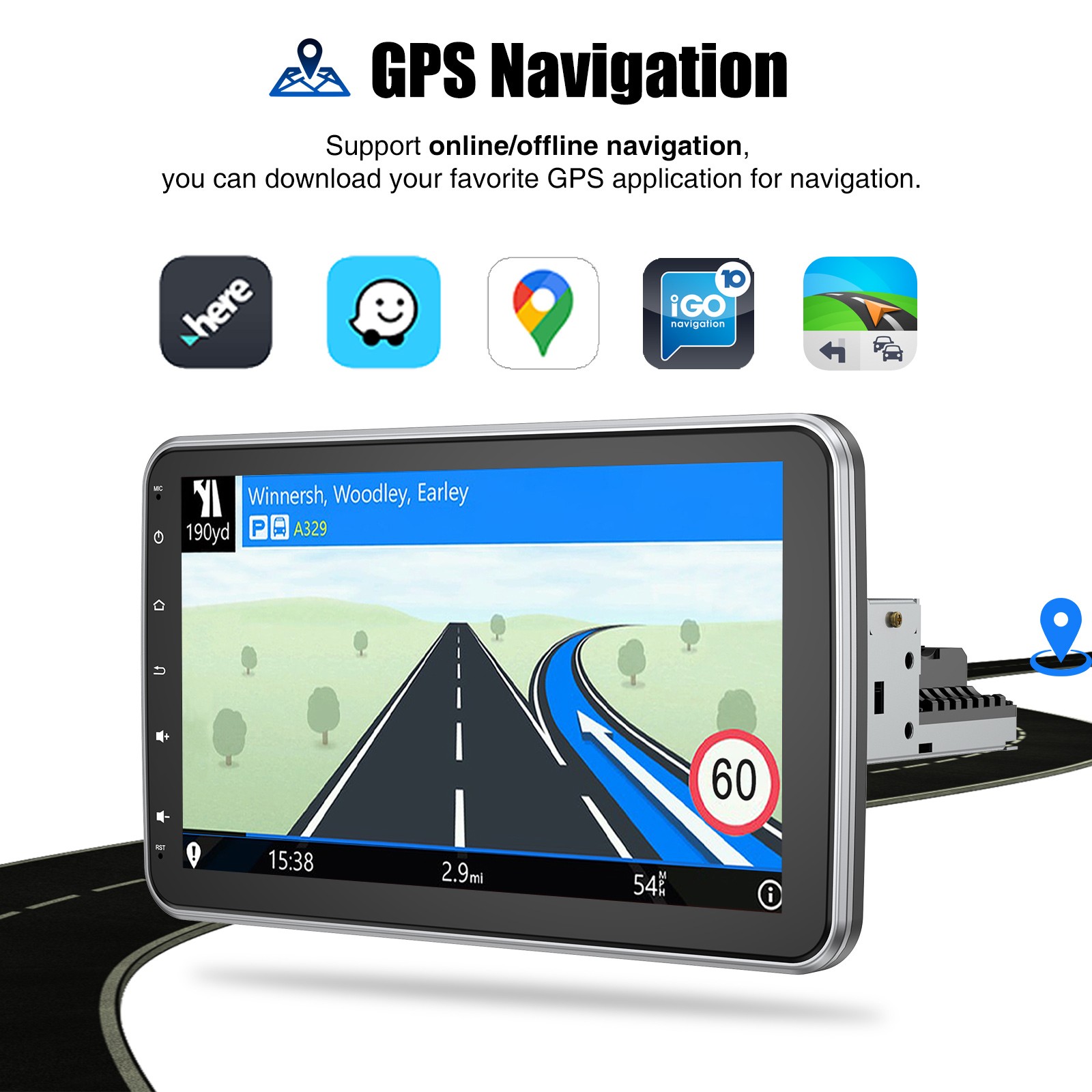 10.1″ DVR+ Single 1 Din Carplay 4+64G Rotatable Car Stereo Radio GPS Navi BT+AHD