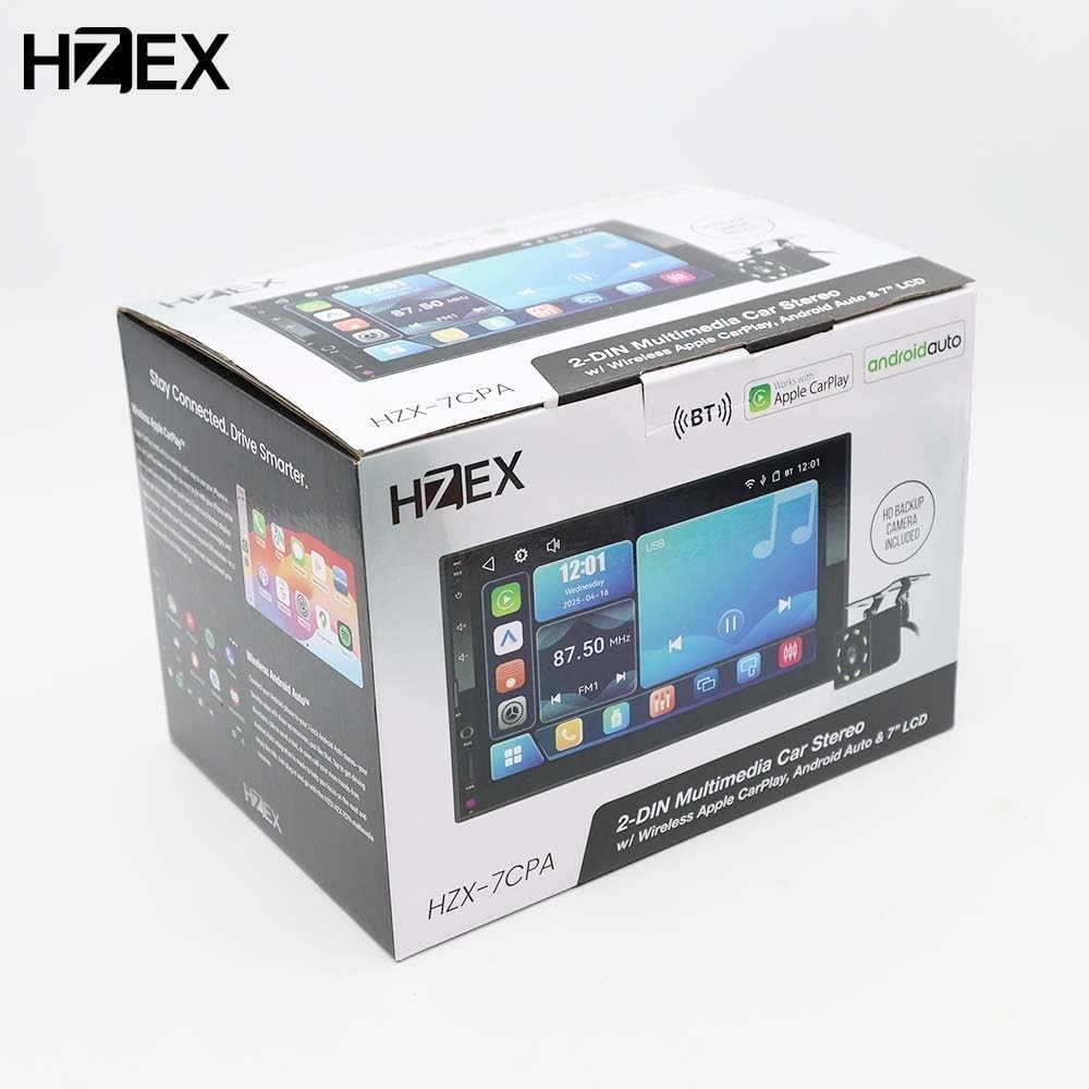 HZEX 7″ Wireless CarPlay Android Auto Double Din Car Stereo, 2-Din Media Radio
