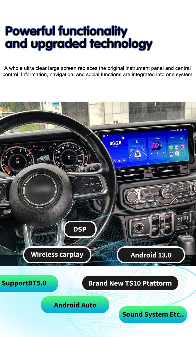 24.6″ For Jeep Wrangler JL Gladiator 2018-23 Dual Screen Digital Cluster 8+128G