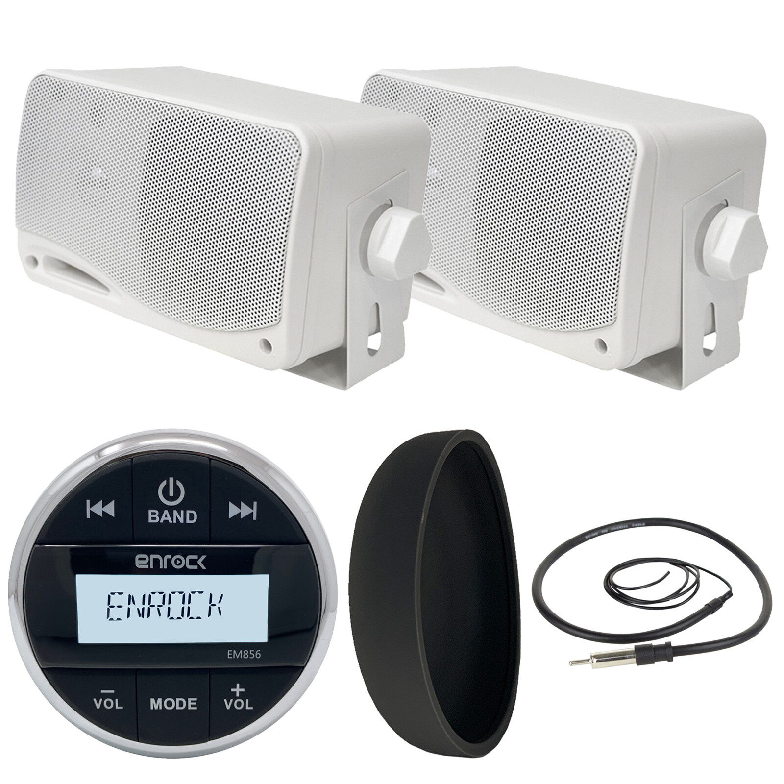 Enrock Round Bluetooth AM FM AUX Radio w/ Cover, Antenna, 3.5″ Marine Speakers
