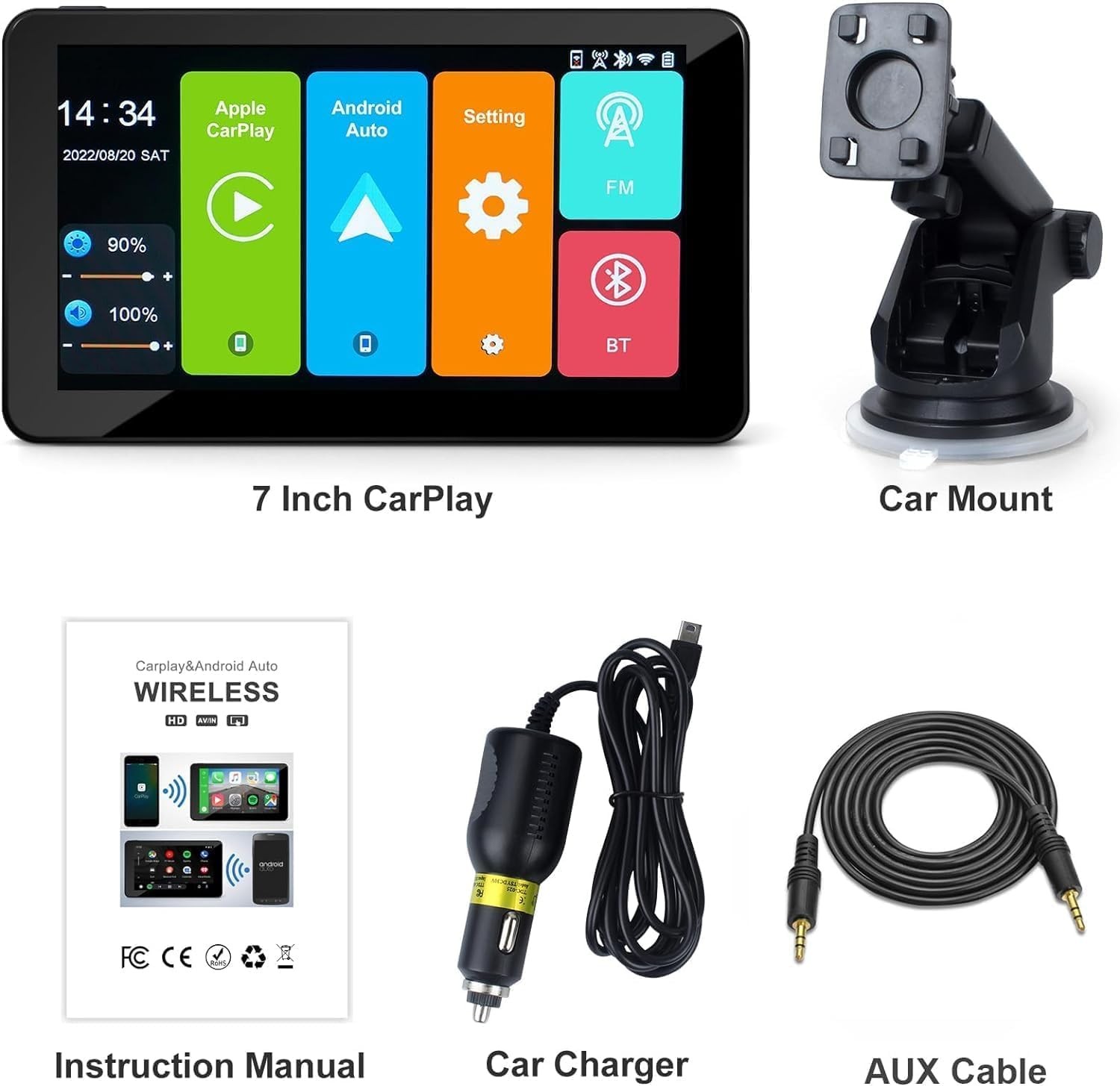 7-inch Portable Carplay Screen for Car Compatable with Apple CarPlay and Android