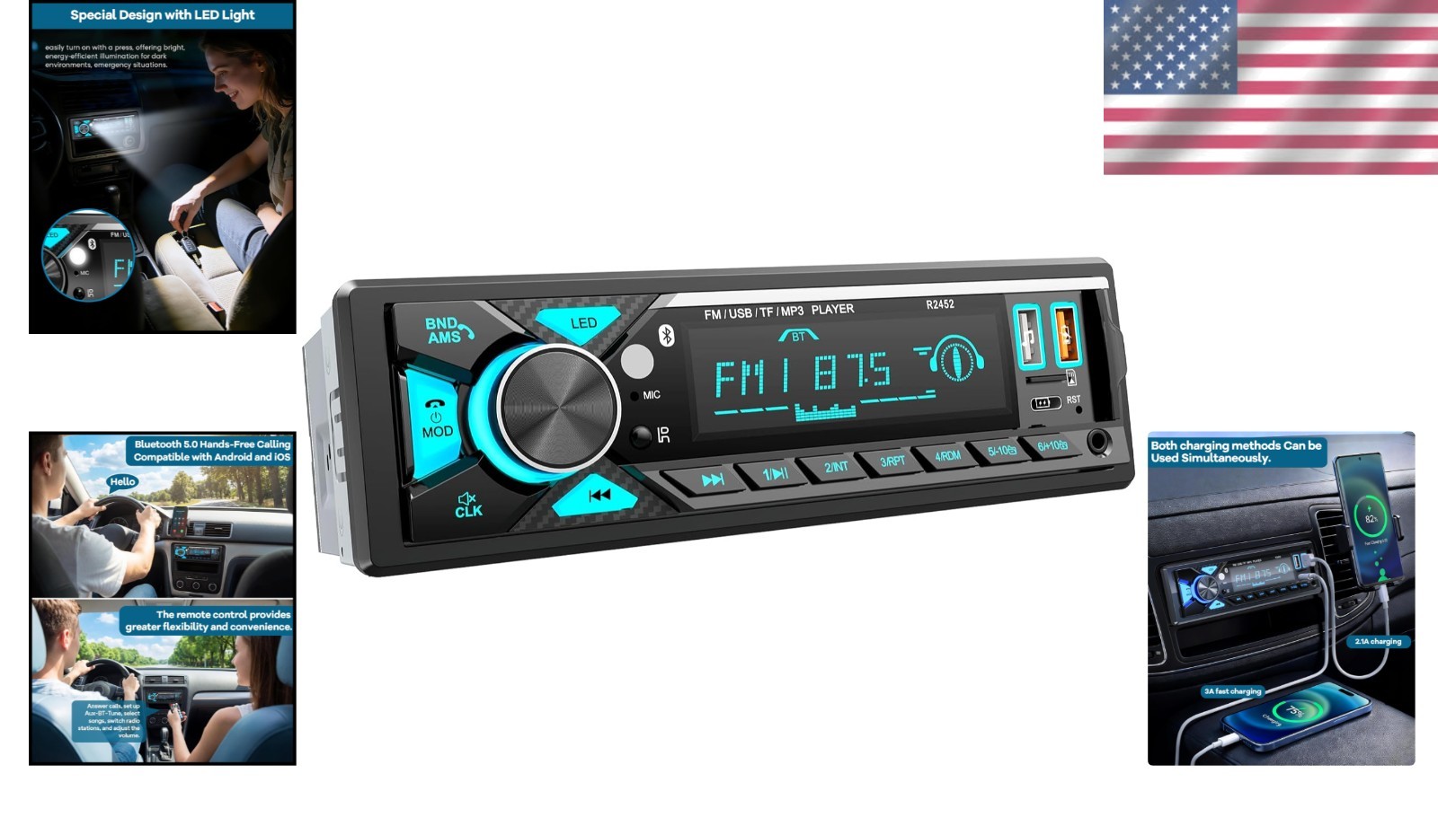 Car Radio with Type-C Charging & Colorful LED Lights for a Modern Ride