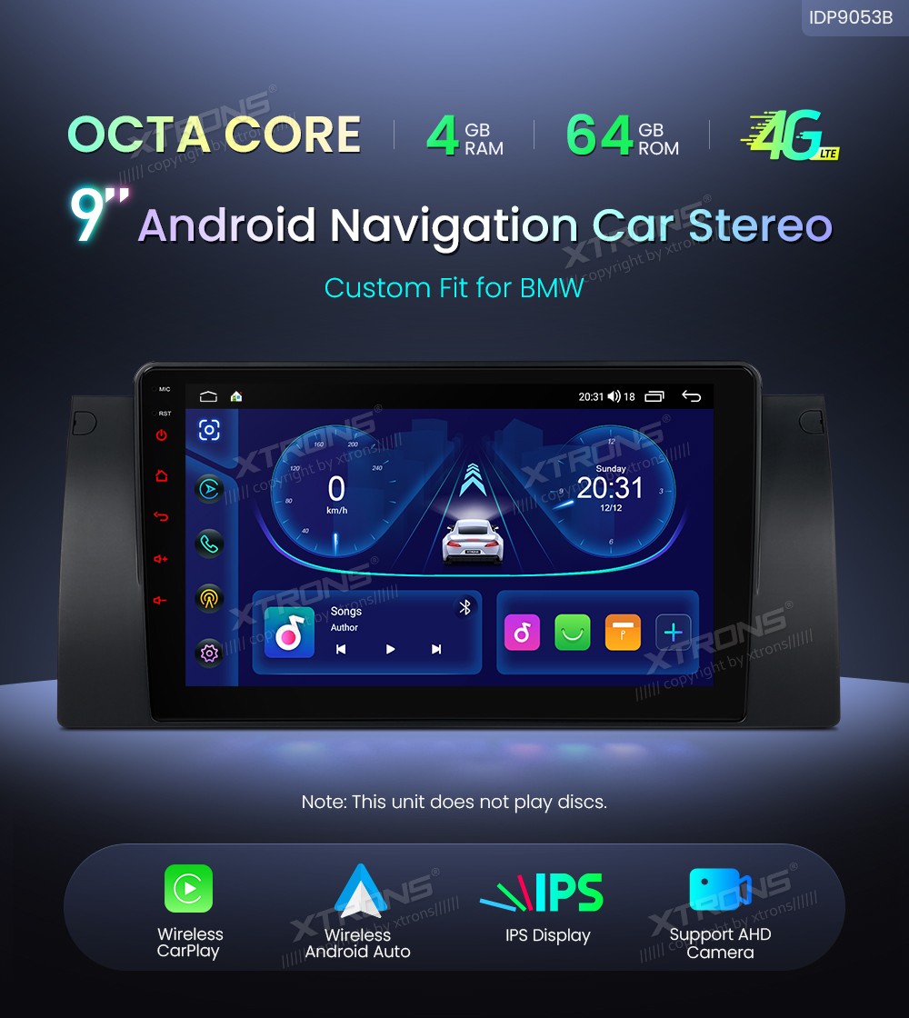 9″ IPS Screen Android 14 8-Core 4+64GB Car Radio Stereo GPS Navi for BMW X5 E53