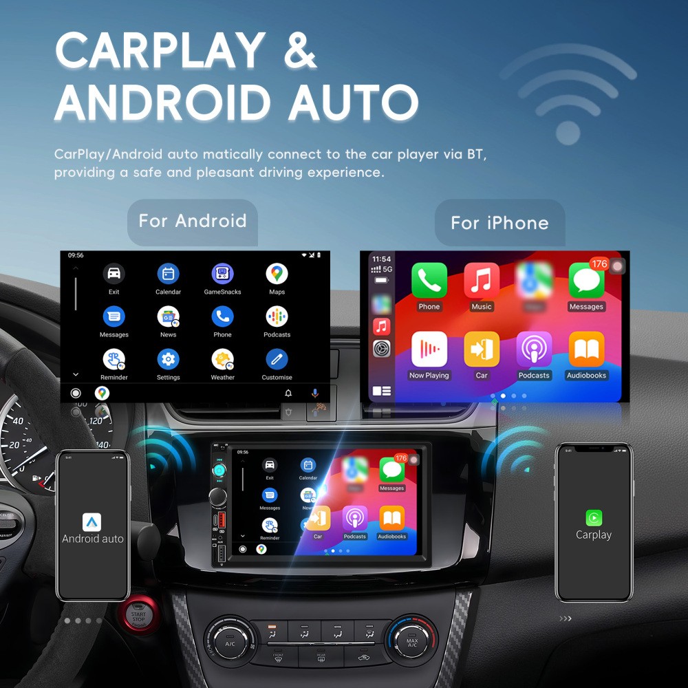 7″ Double 2 Din Car Stereo Apple CarPlay Player Radio Type-c USB + Backup Camera