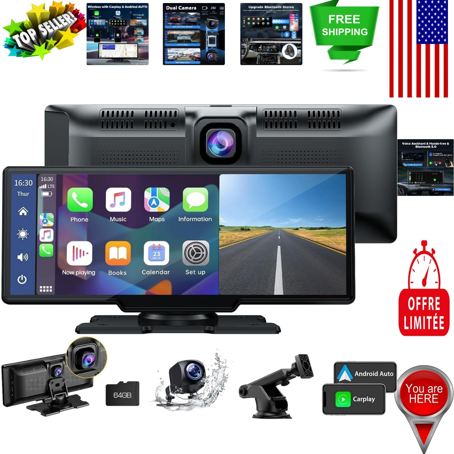 9.26″ Wireless Carplay & Android Auto with 2.5K Dash Cam and 1080P Backup Camera