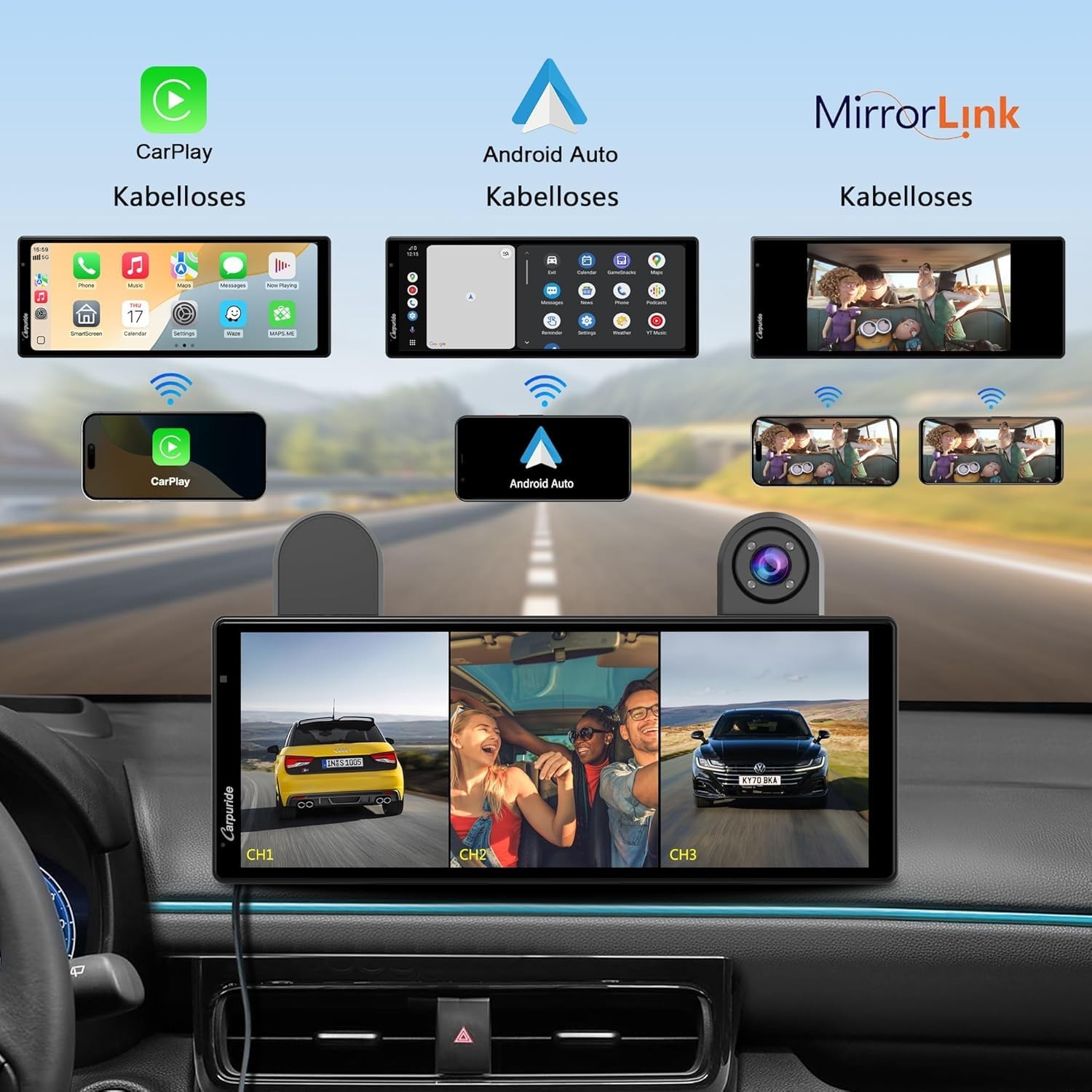 Carpuride W903S Carplay Android Auto 4K Front Cam 1080P Rear Cam Infrared Camera