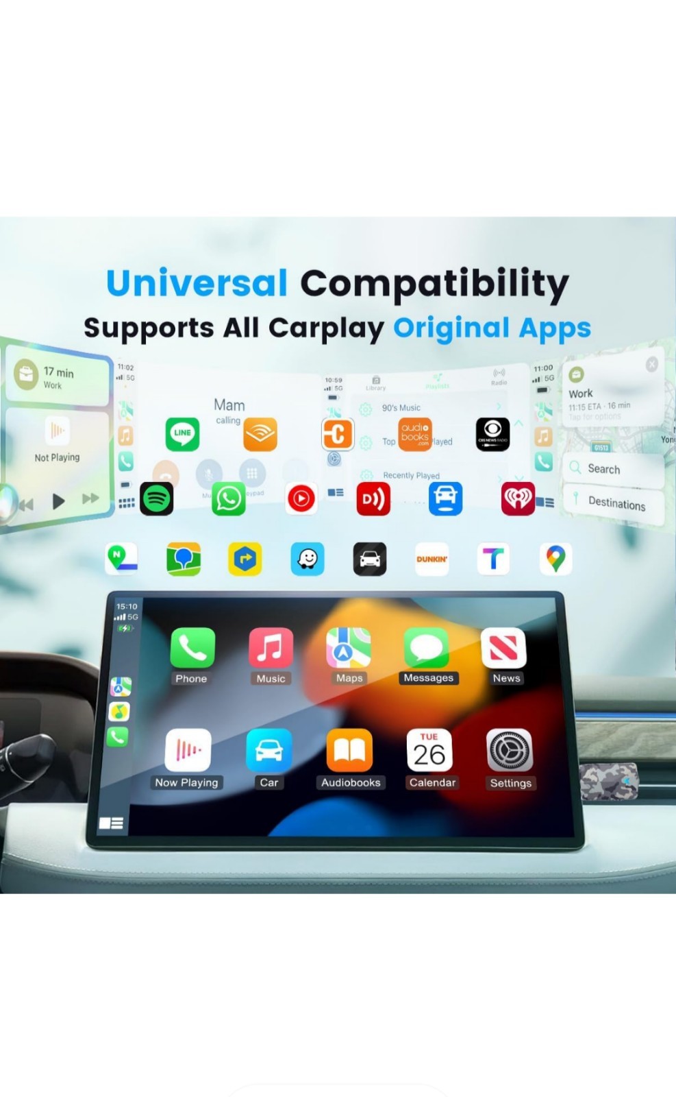 Mini Carplay and Android Auto Wireless Compatible with iOS10+/Android 11+