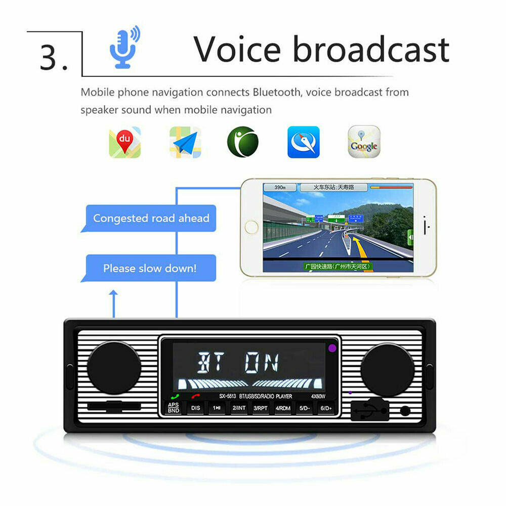 Vintage Bluetooth FM Radio Car Stereo MP3 Player USB AUX Audio Receiver